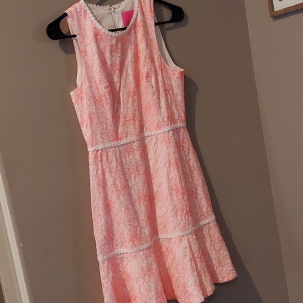 Lilly Pulitzer Ellen Dress Cantaloupe Embroidered Laser Cut Dot Flounce 0